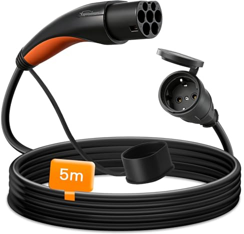 Tipo 2 a Schuko Adattatore, 16A/3,5kW/5m, per Stazione di Ricarica Tipo2 | Compatibile con motociclette elettriche, e-bike, e-scooter, Pronto all'uso