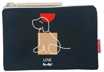 Hello-Bags. Necessaire/pochette. Esterno: 100% cotone. Con cerniera interna e fodera. Include una bella busta regalo kraft. Modello LOVEBARKS. Colore: Écru/Nero. Misure: 23x15,5 cm.