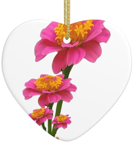 BROLEO Feines Blatt Chrysanthemen-Drucke Weihnachten Keramik Liebe Anhänger Dekoration – Hängende Ornament für Geschäfte und Häuser – 7,4 cm