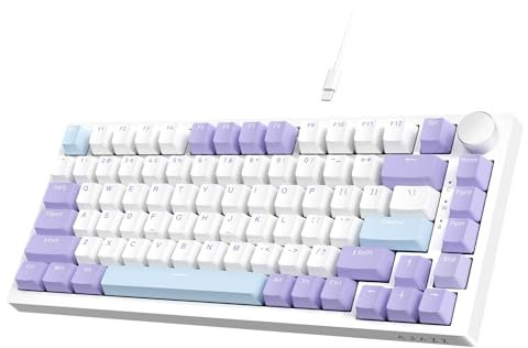 AJAZZ AK820 75% TKL verkabelte mechanische Tastatur,Hot-Swap-Linearschalter,Dichtungsmontage,RGB-Beleuchtung,82 Tasten mit CNC-Lautstärkeregler,Poronschaum,OEM-PBT-Tastenkappen für PC/Win/MAC-Lila