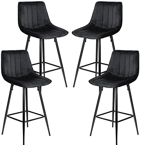 Willonin Barhocker, Design Hochstuhl für Bistro-Barsitz, Samt, mit Fußstütze, Metallrahmen, Höhe der Füße, 40 x 40 x 97 cm, Schwarz, 2 Stück