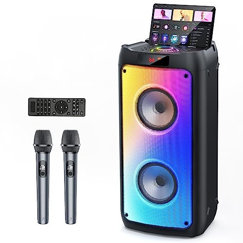 JYX Karaoke con 2 microfonos, grande altoparlante portatile Bluetooth con luce RGB, sistema PA per Karaoke, House Party, sistema PA per adulti Box Party Supporta TF/USB, AUX, FM, Rec, TWS
