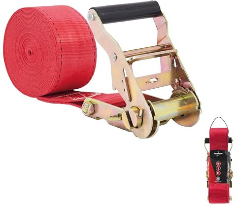 Polaire – Sangle à Cliquet 7m x 50mm – Résistance 2000 kg – Sangle de Serrage avec Crochets J pour Voiture, Bagages – Rouge