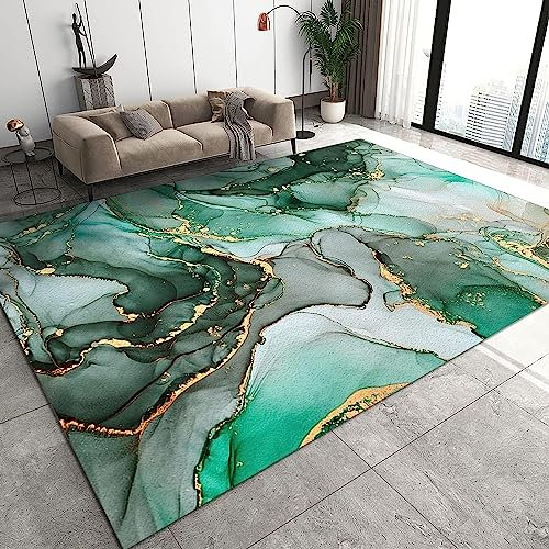 Teppich Moderne Abstrakter Grüner Goldener Marmor Teppich Wohnzimmer Schlafzimmer Teppiche Waschbare Bodenteppiche Licht Luxus 3D Gedruckter Teppich 120 X 160 cm - Leicht Zu Reinigen -2X9M/B1U