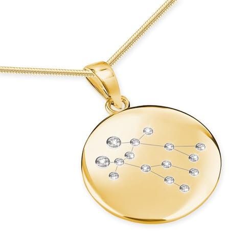 LILLY MARIE Zodiac Halskette Zwillinge 925 Silber Vergoldet Mit Rundem Anhänger