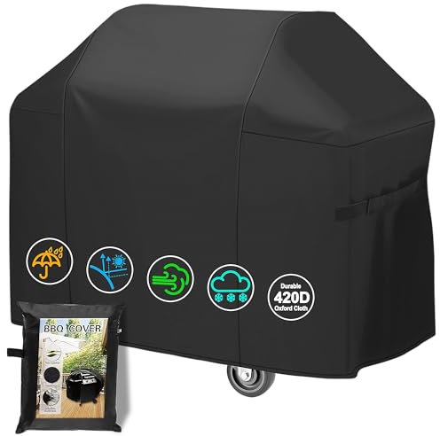 SEYBAO Housse Barbecue Exterieur, 420D Oxford Fabric Robuste Stable Housse de Gril à gaz, Bâche de Protection BBQ avec Cordon Ajustable, Antipoussière/Anti-Vent/Anti-UV/Anti-l'eau, 145x61x117cm