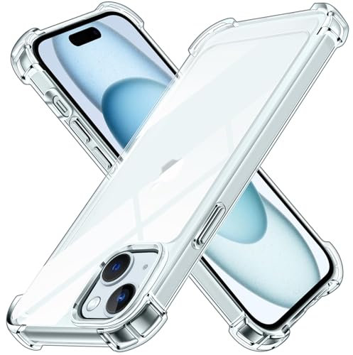 ivoler Nie Vergilbung Klar Hülle für iPhone 15 6.1 Zoll mit Stoßfest Schutzecken, [Militärstandard] Stoßfest Kratzfest Transparent Schutzhülle Dünn Durchsichtige Handyhülle Case