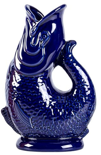 Polegas 1.4L Large Glug Pitcher, Fish Shaped Water Pitchers, Ceramic Cocktail Pitcher,Blue Decorative Ceramic Vase