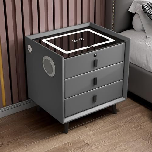 Smart Bedside Table with Wireless Charging Station, USB Ports & LED Light - Nightstand with 2/3 Drawers, Home Furniture Smart Nightstands