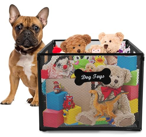 APITOS Metal Dog Toy Box-Dog Toy Basket-Wire Mesh Basket Black-Pet Accessory Rust-Stylish Dog Bone Design-for Organizing Pet Toys, Cat Blankets,Dog Clothes,Urine