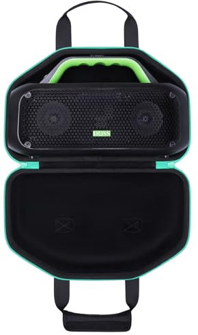 LTGEM Hartschalen-Reise-Tragetasche, kompatibel mit DOSS Extreme Boom S Lautsprecher (Innen: 33,3 x 19,6 x 6,3 cm), nur Hülle, schwarz + grüner Rand