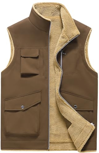 AIEOE Gilet in pile da uomo Softshell Gilet in pile con fodera in pile, gilet antivento, scaldacorpo, gilet termico, abbigliamento esterno leggero, inverno senza maniche, con tasche con cerniera