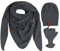 KNIT FACTORY - Damen Winter Set - Coco Dreiecksschal, Coco & Cleo Handstulpen - Winterschal, Wintermütze und Handschuhe - Gefertigt aus 30% Wolle und 70% Polyacryl - Anthrazit