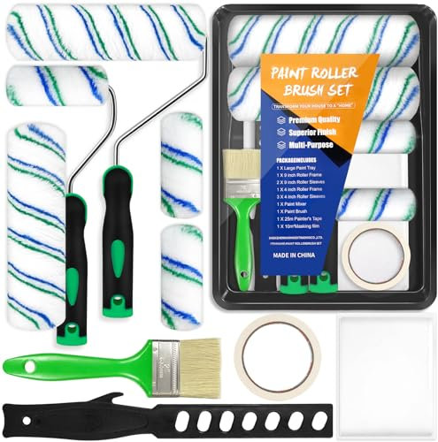 BGIUSQF 12 Piezas Kit Rodillo Para Pintar Paredes, Rodillos Pintura Set, Rodillo Pintura Pared, Rodillo Pintura, Kit de Pintura, con Bandeja,Cinta,Brocha Pintura para Decoración del Hogar