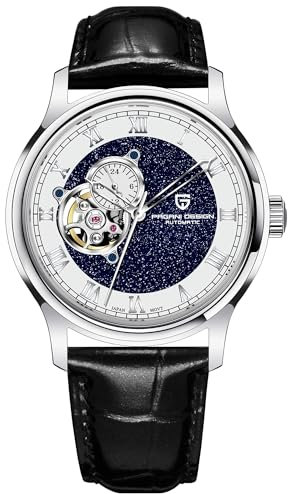 TAYSHILEY Pagani Design Herrenuhr römische Ziffern Zifferblatt Edelstahl Uhr 100 Meter Wasserdicht Welf-Aufzug Uhr NH39 Sport Saphirglas Lederband Luxus Herrenuhr, Schwarz , Klassisch