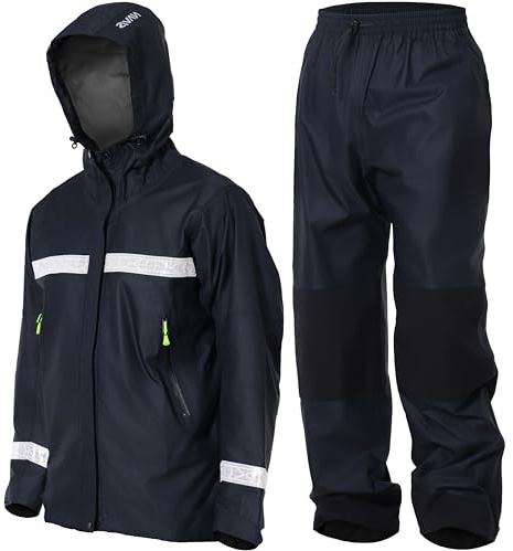 Navis Marine Regenanzug Herren Wasserdicht Nylon - Arbeitskleidung Reflektierende Regenjacke & Regenhose, ideal für Arbeitsschutz, Angeln & Outdoor (Schwarz,S)