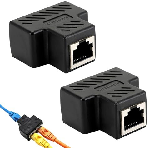 DONOONIS Repartiteur RJ45,Repartiteur Cable Ethernet 1 à 2 Répartiteur,Adaptateur Double Prise,1 Pièces Double Prise Port Réseau Local,Doubleur RJ45 pour Cat5,Cat5e,Cat6,Cat7 (Noir)