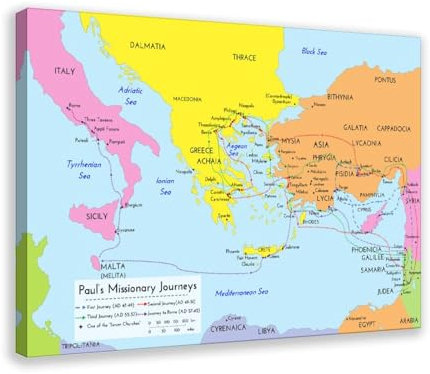 Poster Map Of Paul's Missionary Journeys, 3 Stück, Leinwand-Poster, Schlafzimmer-Dekor, Sportlandschaft, Büro, Raumdekoration, Geschenk, Wandkunstdruck, Gemälde für Wohnzimmer, Schlafzimmer,