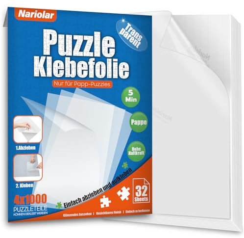 Nariolar Ultra-Adhérent Transparent Colle Puzzle pour 4x1000 Pièces de Puzzle,32 Feuilles de Conservation Facile en Quelques Minutes