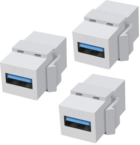 XMSJSIY USB 3.0 Keystone Jack Einsatz Adapter 5Gbps Snap-in Verbinder 3PCS | USB 3.0 Typ-A Buchse zu Typ-A Buchse Koppler Verbinder Snap-in-Steckdose für Wandplatten ausgang Panel