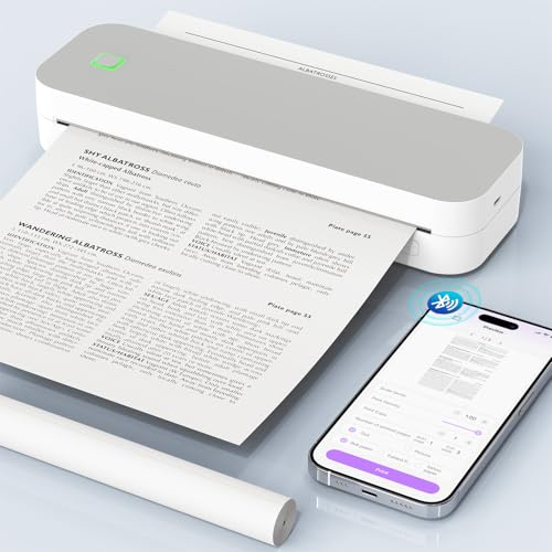 Ablemark Bluetooth Thermodrucker A4, Tragbarer Mobiler Drucker A4 für Unterwegs, Inkless Printer Kompatibel mit Android & IOS und Laptop für Zuhause, Büro, Tattoo Stencil Druckerker