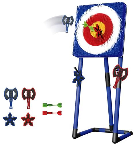 Backyard Axe Throwing Game Set With Foldable Stand – Outdoor Target Throwing Game For Adults & Kids – 3-in-1 Axe & Dart Set For Yard, Camping, Bbq – Indoor/outdoor Family Party Games blue