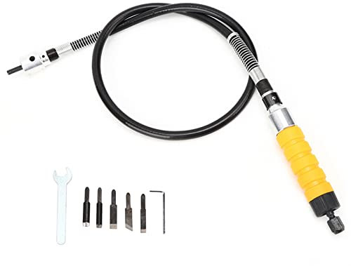 Strumento di Intaglio a Scalpello in Legno, Set di Scalpelli Elettrici in Legno con 5 Lame per Intaglio Senza Sforzo, Manico Giallo, Acciaio Inossidabile e Materiale in Gomma, Collegabile per il