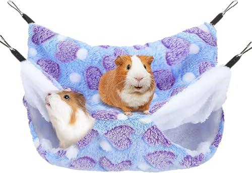 ZYEKIU Meerschweinchen Hängematte, Doppelschicht Frettchen Hängematte für Haustierkäfige Hamster, Weiche Warme Katzenhängematte, Kleintiere Hängebett für Hamster Chinchillas Frettchen (Lila)