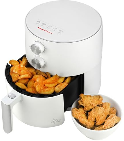 Magefesa Calea - Freidora de Aire Blanca de 3L, 1500W, Control de Temperatura, Multifunción, Cocina Sana, Base Antideslizante, Libre de BPA