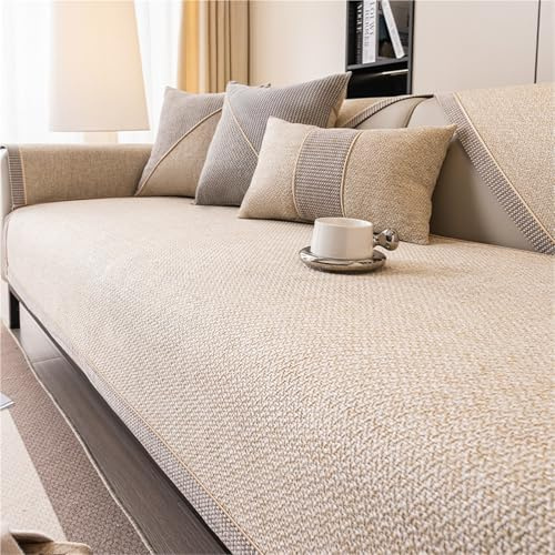 Rutschfester Sofaschoner mit Waschbar Couch Cover, Baumwolle und Leinen Bezug für Sofa, Couch Überzug und Sofa Überzug Cord, Universeller Sofabezug mit Silikonunterseite(Beige,45 x 45cm Pillowcase)