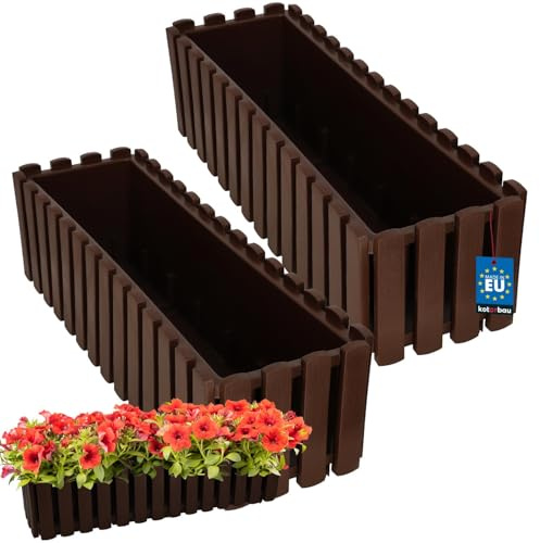 KOTARBAU® 2er Set Blumenkasten - Blumentopf - 58x18x16 cm - Braun - Kunststoff - Pflanzkasten - Balkonkasten - Pflanzkübel Rechteckig - Übertopf Groß - Blumenkasten Balkon