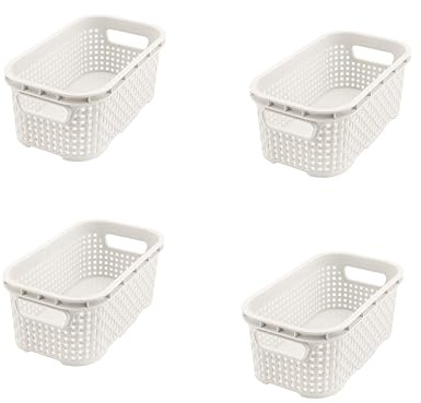 BranQ Home essential Kunststoff Korb in Rattan Design 4er Set Grösse XS 1l, Kunststoff PP, Creme