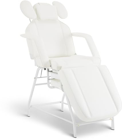 Barberpub Kosmetikliege Klappbar, Massageliege 80cm breit, behandlungsliege Wimpern, Tattoo Liege für SPA Salon, Verstellbare Handstütze für Kosmetiker 185x80x90 cm 0726 (Weiß/PU)