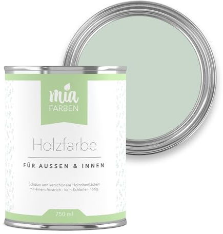 miafarben Holzfarbe ohne Schleifen matt 750ml (Frostiges Eisgrün) | Wetterfeste Holzfarbe für außen und innen, hochdeckend und wasserbasiert, für Möbel, Türen, Zäune und Gartenhaus