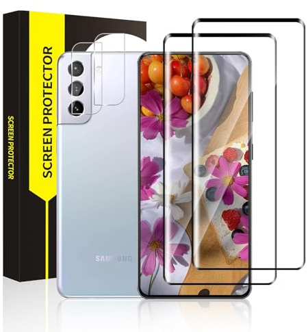 Cable Leader 2 Stück Schutzfolie für Panzerglas für Samsung Galaxy S21 5G Displayfolie, +2 Kameraschutz, 3D Volle Abdeckung Schutzglas, Sensitive Touch, 9H Härte, 0.33mm HD Klar S21 Displayschutzfolie