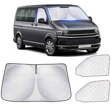 Sonnenschutz Auto Frontscheibe für VW T5 T6 (3er Set) UV-Schutz Sichtschutz | Perfekte Passform,Schutz der Privatsphäre, 6-lagiges, verstärktes Material,Autofenster Verdunkelung