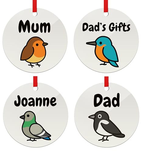 Custom Christmas Decoration, Robin Magpie Cartoon Bird Personalised 8cm Wood Xmas Tree Personalised Ornament