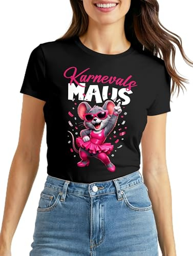 MoonWorks® Damen T-Shirt Karnevalsmaus Gruppenkostüm Fasching Karneval Ersatz Verkleidung Last Minute Kostüm Slim Fit