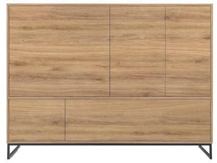 Masseno Kommode AZIR 160 cm Sideboard mit Schubladen und 5 Türen für Wohnzimmer Schlafzimmer Modern 160x45x120 cm Eichefarben
