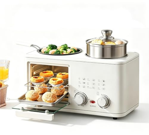 Combo de Horno Freidora de Aire Verde de 8 litros, Cocina Múltiple de Acero Inoxidable con Vaporera y Bandeja for Hornear for Pan, Pizza, Tartas, Cocina Saludable - Freidora y Horno(White)