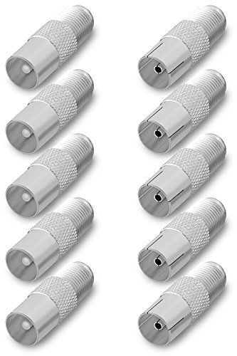 ARLI TV Adapter IEC 9,5 mm 5x Buchse Kupplung + 5x Stecker Antenne Kabel Sat F-Adapter Coax Anlagen F-Stecker F-Buchse F-Kupplung F Verbindung Verbinder Übergang Koax 4K gerade (5 Buchse 5 Stecker)