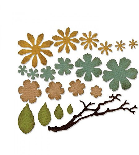 Sizzix SIZ661806 Thinlits Stanzschablonen 661806, kleine Blume von Tim Holtz, 21Stk, eine Größe 9.2cm x 2.5cm - 1cm x 0.6cm Zerlumpte Blumen