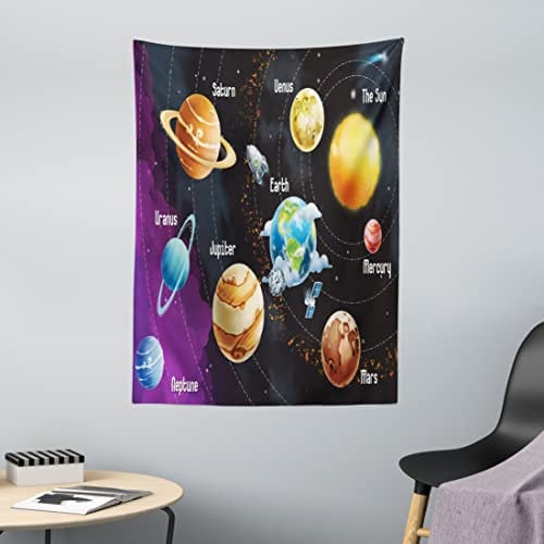 ABAKUHAUS Milchstraße Wandteppich, Sonnensystem Planet aus Weiches Mikrofaser Stoff Waschbar ohne Verblassen Digitaldruck, 110 x 150 cm, Schwarz Lila