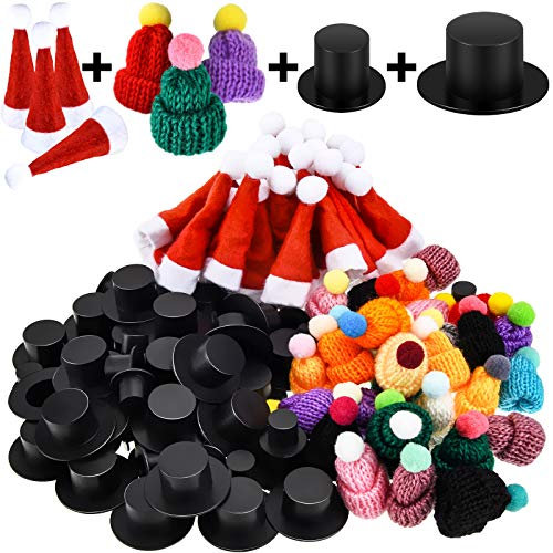 WILLBOND 120 Stück Mini Weihnachten Strickmütze Mini Rote Weihnachtsmütze Schwarz Plastik Weihnachtsmütze Weihnachten Puppe Basteln Hut für Christbaum Ornaments DIY Handwerk Kunst Dekoration
