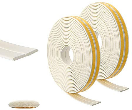 LIKERAINY Bande de Joint d'Étanchéité pour Fenêtre Boudin de Porte Auto-Adhésive en Caoutchouc Imperméable et Insonorisation en Mousse Autocollant I-Profil Blanc (2 Rouleaux au Total 33 Mètres)