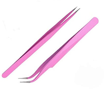 Aoshang 2PCS Stainless Steel Straight and Curved Tip Tweezers Nippers for Eyelash Extensions and Nail Art Sticker Rhinestone Eyelash Picker Acrylic Gel Nail DIY Art