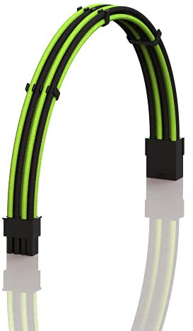 LINKUP - AVA 30cm PCI-E 8 Pin (6+2) GPU PSU Power Supply Braided Sleeved Custom Mod PC Extension Cable w/Combs | Strong & Stiff Design | Single Pack | 300mm - GreenBlack