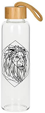 Uakeii Glasflasche 0,55 Liter Bamboo Trinkflasche Borosilikatglas mit Neoprentasche zum Mitnehmen von kalten Heiß Getränken BPA-frei für unterwegs Sportflasche Glas Wasserflasche (Lion - klein)
