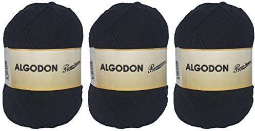 Baumwollgarn Premium-Baumwolle 100% Baumwolle, perfekt zum Selbermachen und Handstrickgarne (Schwarze Farbe, 100 g, aprox.220 m Packung mit 3 Stück)