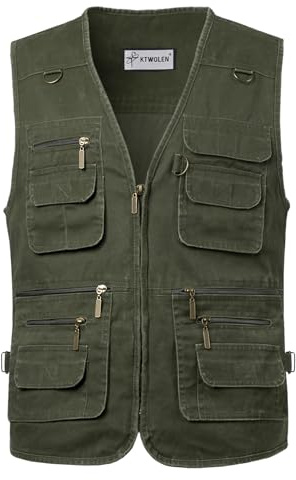 KTWOLEN Herren Outdoor Weste mit Multi-Taschened Anglerweste Jagd- und Angler Camping Wandern Weste Freizeit Ärmellos Jacke